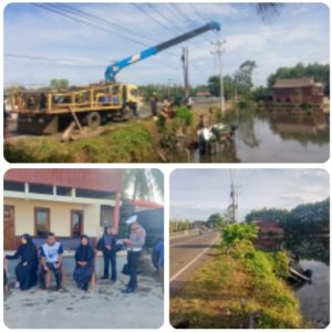 Sebuah Minibus Terjun Ke Empang, Satlantas Polres Maros Respon Cepat