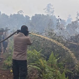 Bersama Tim, Kapolres Inhu Berjibaku Lakukan Pemadaman dan Pendinginan Kebakaran di Lokasi Tanah Sitaan Negara   